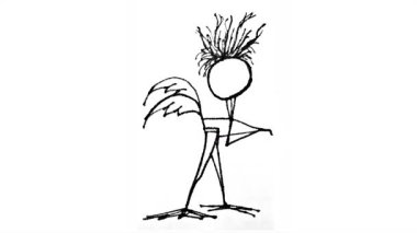 Yan görünüm tüm vücut portresi siyah beyaz el çizilmiş canavar kuş nefes alıyor ve gagasını açıyor ve kapatıyor 2d döngülü animasyon video