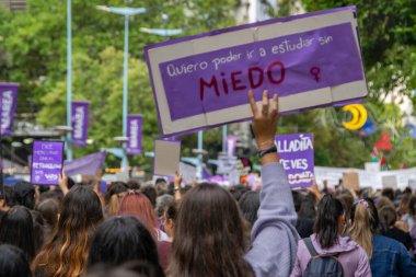 Montevideo, Uruguay: 8 Mart 2025: Cinsiyet eşitliği ve kadın hakları mücadelesini onurlandırmak amacıyla 18 de Julio Bulvarı için kadınlar günü dev yürüyüşü.