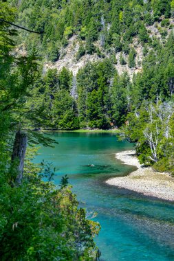 Los Angeles 'taki yüksek açılı göl ve orman manzarası ulusal parkı alarma geçirdi. Dünya mirası, Chubut vilayeti, patagonya ve Arjantin' de yer alıyor.