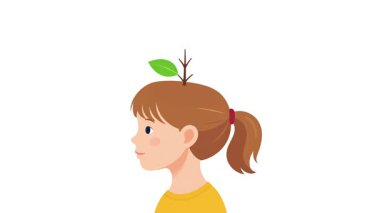 Kavramsal çizgi film tarzı illüstrasyon 2d döngü halinde bir çocuğun kafasından büyüyen bir bitkinin öğrenmeyi ve büyümeyi sembolize ettiğini gösteren animasyon videosu. 