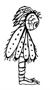 Yan görünüm tüm vücut portresi uçan adam canavar siyah beyaz el çizimi hüzünlü ifade 2D döngü hareketli dur animasyon video