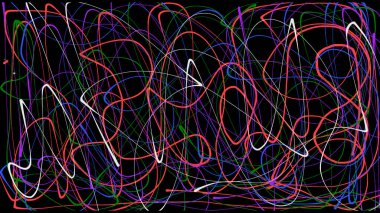 Dijital el çizimi çizimi soyut doğrusal biçim bileşimi siyah arkaplan üzerinde karışık renklerde