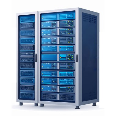 İzole edilmiş beyaz arkaplan üzerindeki tek bir sunucu rafının perspektif görünümü o düz çizim biçimi