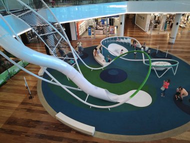 Aveiro, Portugal: August 15 2023: Children playroom at modern shopping mall interior in Aveiro city, Portugal