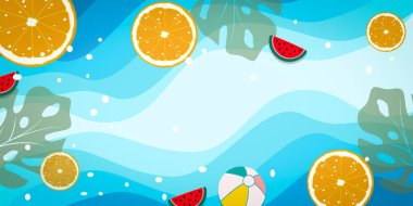 Bayraklar, kartlar, el ilanları, sosyal medya duvar kağıtları için plaj resimleriyle yaz arkaplanı