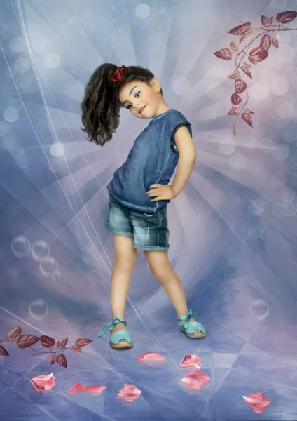 Танцующая Маленькая Девочка Абстрактном Фоне Лицензионные Стоковые Фото