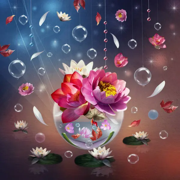 抽象的な背景にガラスの花瓶と透明な滴の水ユリ ロイヤリティフリーのストック画像