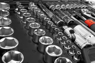 Kutuda araba tamiri için araç seti, yakın plan