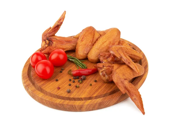 Smoked Chicken Wings Cutting Board White Background — Stock Photo, Image