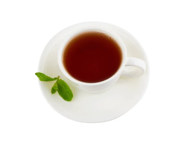 Chá Preto Com Hortelã Isolado Fundo Branco — Fotografia de Stock