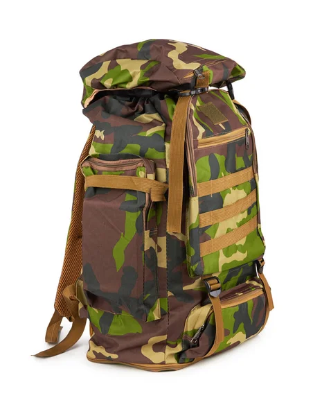 Camouflage Rucksack Für Den Wald Und Militärrucksack Isoliert Weiß — Stockfoto