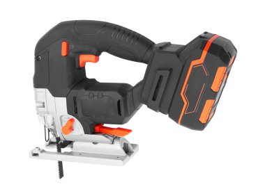 Elektrik testeresi beyaz arkaplanda izole edilmiş bir makine