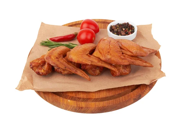Smoked Chicken Wings Cutting Board White Background —  Fotos de Stock