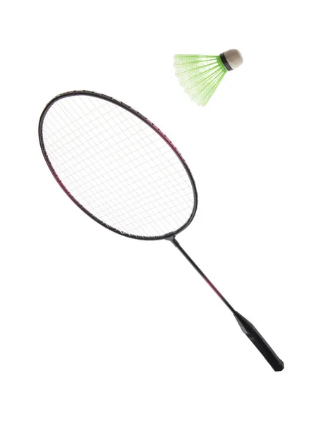 Badmintonracketar Och Badmintonbollen Isolerad Vit Bakgrund — Stockfoto