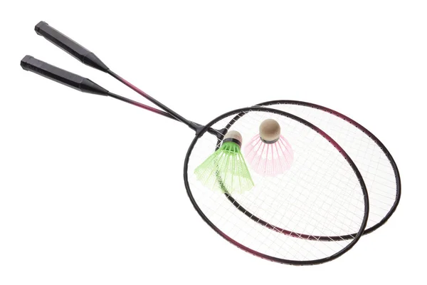 Racchetta Badminton Volano Isolato Sfondo Bianco — Foto Stock