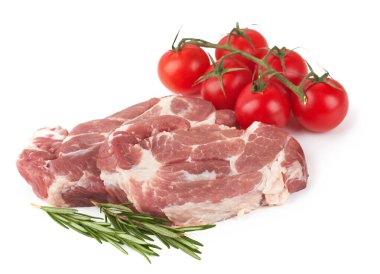 Raw meat with rosemary on a white background