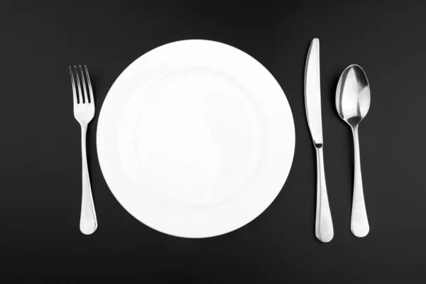 Cutlery Plate Dark Background — Stock Photo, Image