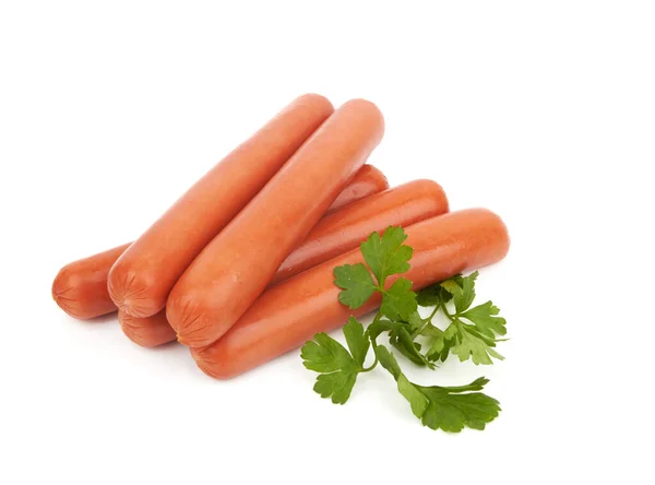Fresh Sausages Parsley Leaves Isolated White Background Stock Photo