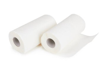 Beyaz kağıt havlu ruloları beyaz arkaplanda izole