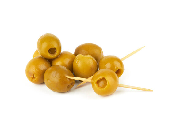 Green olives isolated on a white background