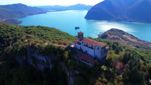 Iseo Lago Scenario Naturale Veduta Aerea Drone Belle Montagne Villaggi — Video Stock