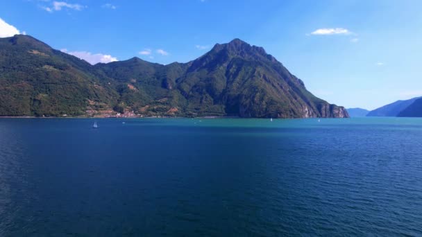 Scenic Mountains Beautiful Lakes Italy Aerial Drone View Iseo Lake — Stock Video