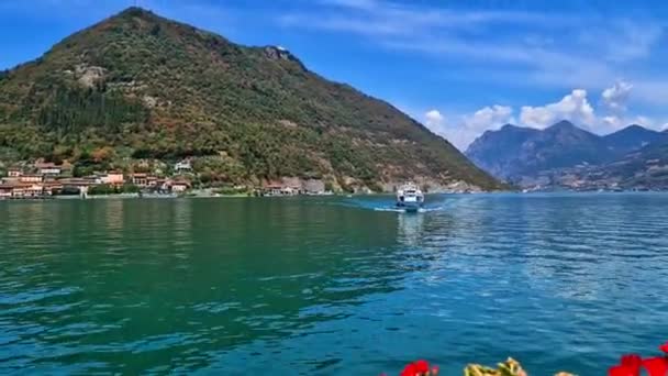 Iseo Lake Nature Scenery Aerial Drone View Beautiful Mountains Villages — Stock Video