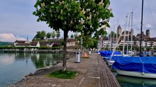 瑞士苏黎世湖畔的拉帕斯维尔 乔纳中世纪古城是苏黎世最受欢迎的旅游胜地 — 图库视频影像