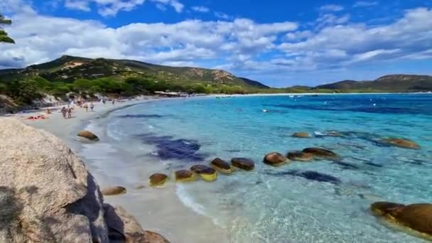 Najlepsze Plaże Wyspy Korsyka Piękne Malownicze Tamaricciu Formacjami Skalnymi Krystalicznie — Wideo stockowe