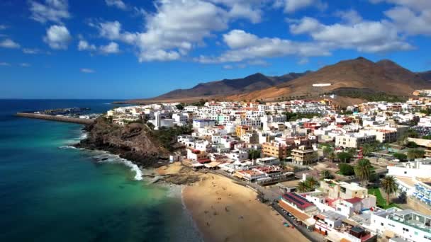 Fuerteventura Kanarya Adaları Morro Jable Kasabasının Güzel Kumlu Kumsalın Insansız — Stok video