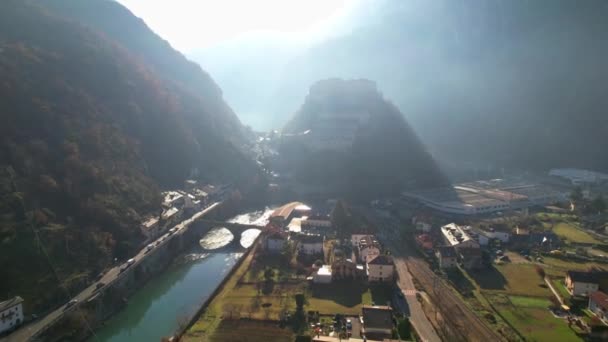 Famous Medieval Castles Valle Aosta Impressive Bard Fort Aerial Drone — Vídeo de Stock