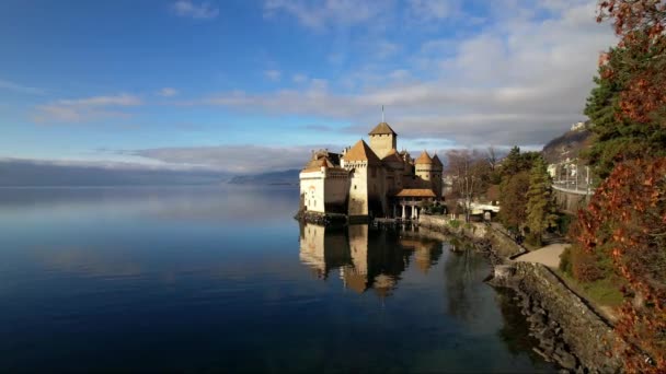 Один Самых Красивых Средневековых Замков Европы Шато Шильон Женевском Озере — стоковое видео