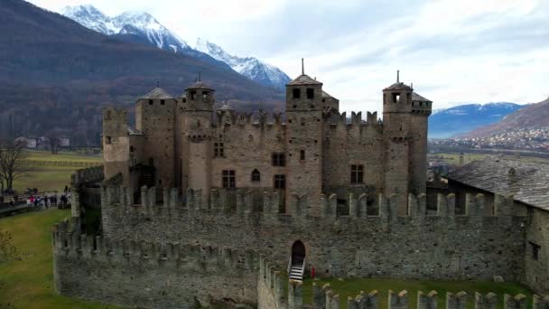 One Most Beautiful Famous Medieval Castles Italy Castello Fenis Valle — Vídeo de Stock