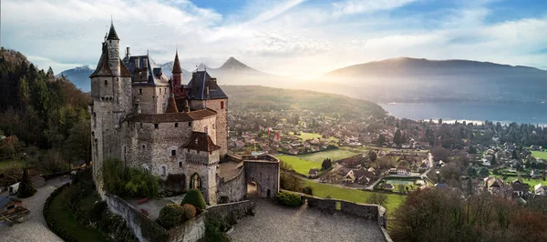 Most Beautiful Medieval Castles France Menthon Located Lake Annecy Aerial — Photo