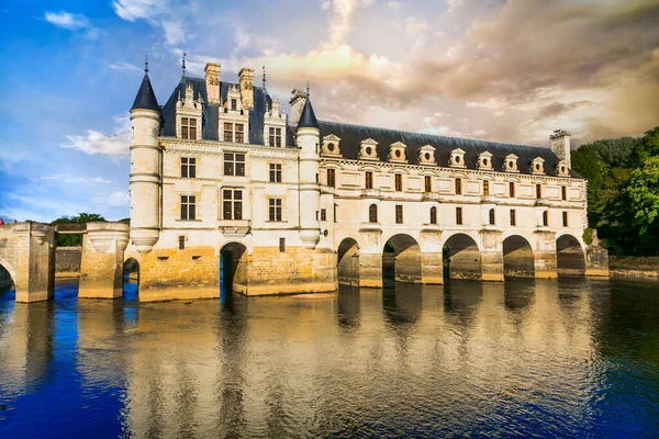 Fairytale Chenonceau Castle Sunset Beautiful Castles Loire Valley France Travel — Zdjęcie stockowe