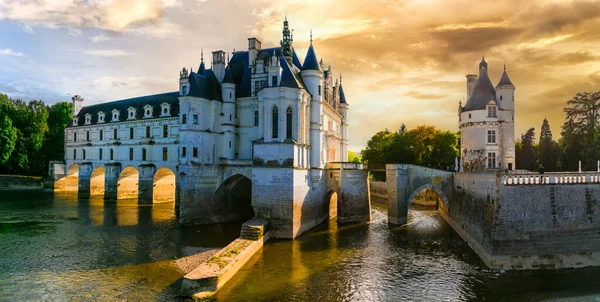 Fairytale Chenonceau Castle Sunset Beautiful Castles Loire Valley France Travel — Stok Foto