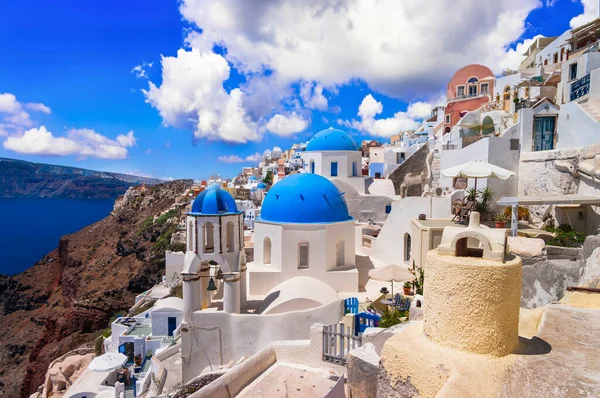 Santorini Oia Village Cyclades Greece Iconic View Blue Domes Caldera — ストック写真