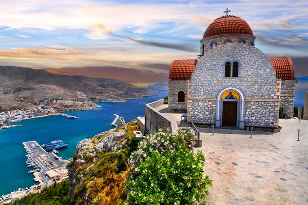 Niesamowita Grecja Piękna Wyspa Kalymnos Dodekanez Widok Malownicze Miasto Pothia — Zdjęcie stockowe