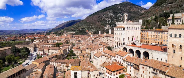 Aerial Drone Panoramic View Medieval Town Gubbio Umbria Italy Travel — Stock Photo, Image