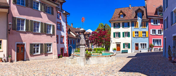 Charming swiss town - romantic Laufenburg with colorful houses. Switzerland travel and beautifil places
