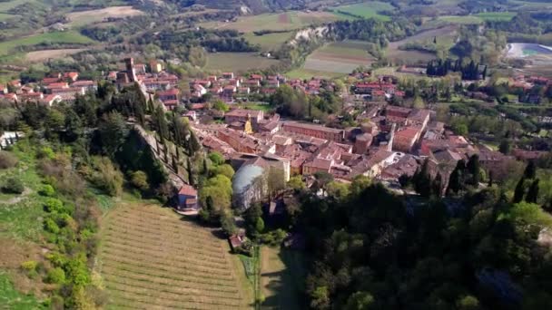 Olaszország Egyik Legszebb Középkori Faluja Brisighella Ravenna Tartományban Drón Átrepülése — Stock videók