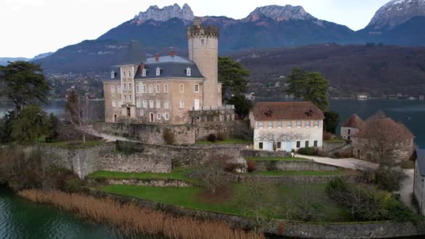 Amazing Scenic Lakes European Alps Beautiful Annecy Fairytale Castle Duingt — Stockvideo
