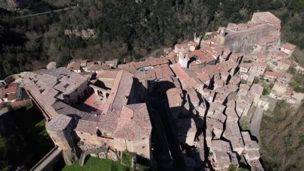 Itália Viagem Toscana Antiga Cidade Etrusca Sorano Drone Aéreo Vista — Vídeo de Stock