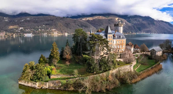 Incríveis Lagos Cênicos Alpes Europeus Bela Annecy Com Castelo Conto — Fotografia de Stock