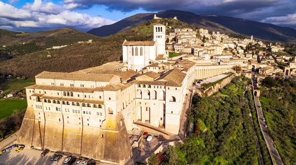 Lenyűgöző Középkori Assisi Város Umbria Olaszország Légi Drón Panoráma Olasz — Stock Fotó