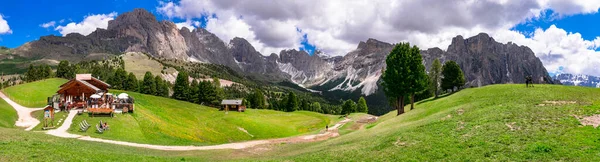 Breathtaking Panorama Beautiful Alps Mountains Dolomites Val Gardena Ski Resort — Stock Photo, Image