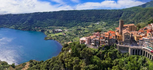 Italiens Mest Natursköna Sjöar Vulkaniska Lago Nemi Flygdrönare Med Utsikt — Stockfoto