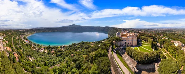 Die Malerischsten Seen Italiens Vulkanischer Albano See Drohnenaufnahme Des Dorfes — Stockfoto