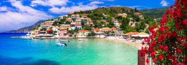One of the most beautiful traditional greek villages - scenic Assos in Kefalonia (Cephalonia) Ionian islands , popular tourist destination in Greece clipart