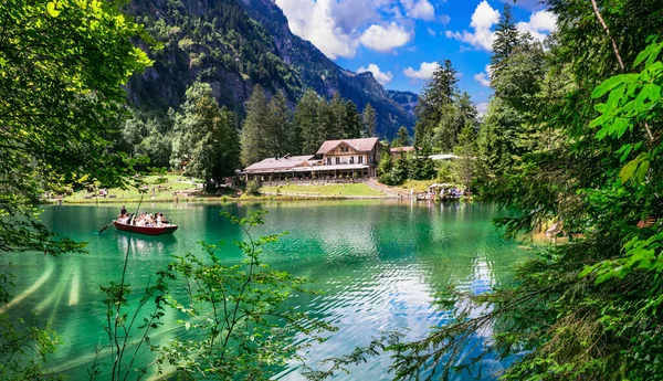 Amazing Swiss Mountain Lakes Beautiful Fairytale Blausee Lake Clear Trasparent — Stock Photo, Image